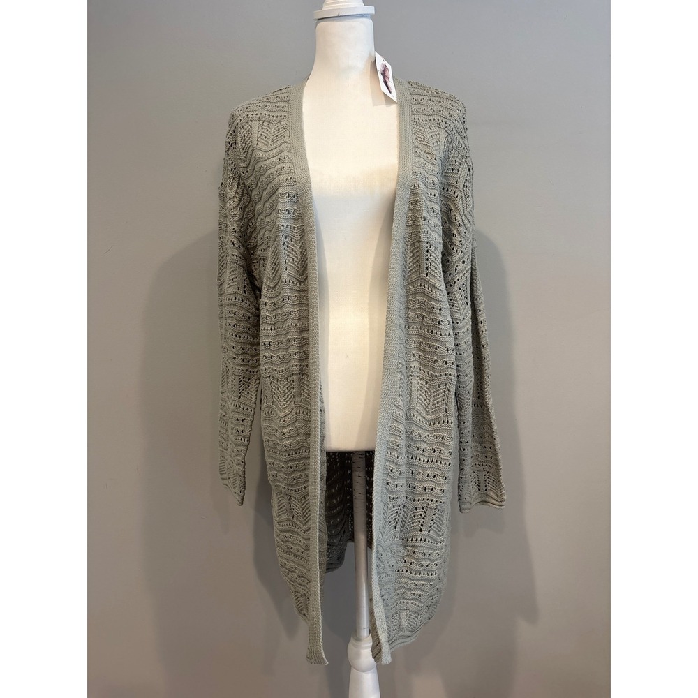 Jessica Simpson Sage Green Pointelle Open Front Longline Cardigan ST22354 NWT M